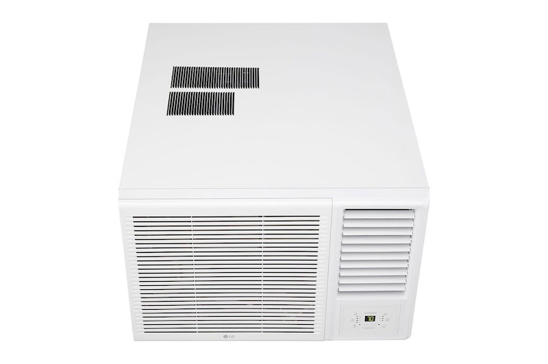 LG 窗口式冷氣機的頂部正面視圖。