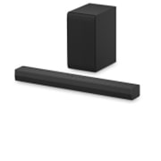 LG Soundbar S40T 和重低音喇叭的斜角視圖