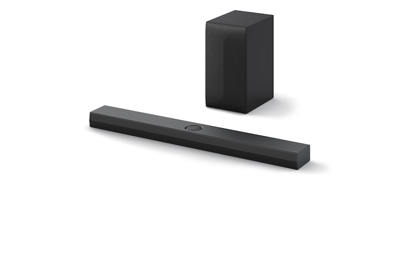 LG Soundbar S70TY 和重低音喇叭的頂斜角視圖