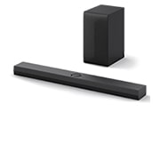 LG Soundbar S70TY 和重低音喇叭的頂斜角視圖