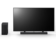65 吋 LG QNED、LG Soundbar S70TY 和重低音喇叭的正面視圖