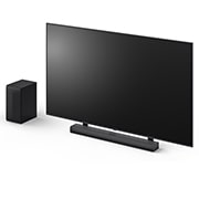 LG Soundbar S70TY 和重低音喇叭的斜角視圖