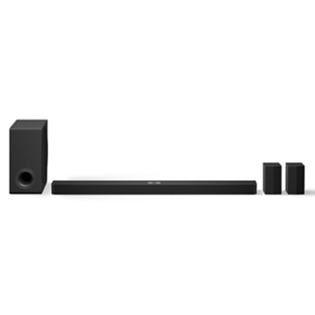 LG Soundbar S90TR、重低音喇叭和後置喇叭的正面視圖