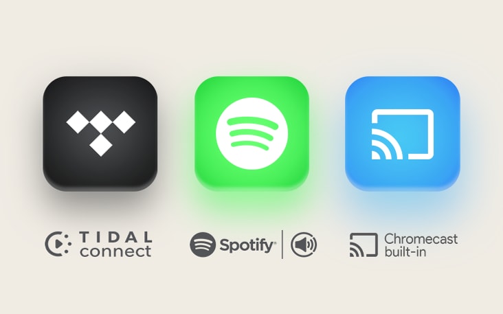 TIDAL Connect 標誌 Spotify 標誌 Chromecast 內置標誌