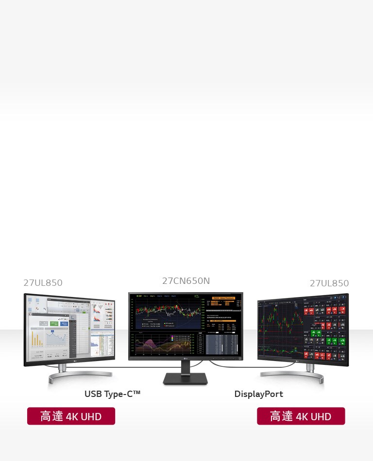 三屏幕設置連兩部 27UL850 顯示器。