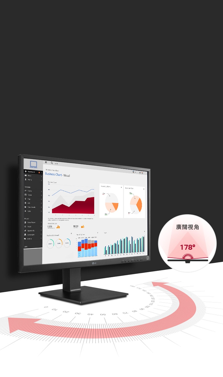 LG 顯示器採用 IPS，帶來廣闊視角 178̊。