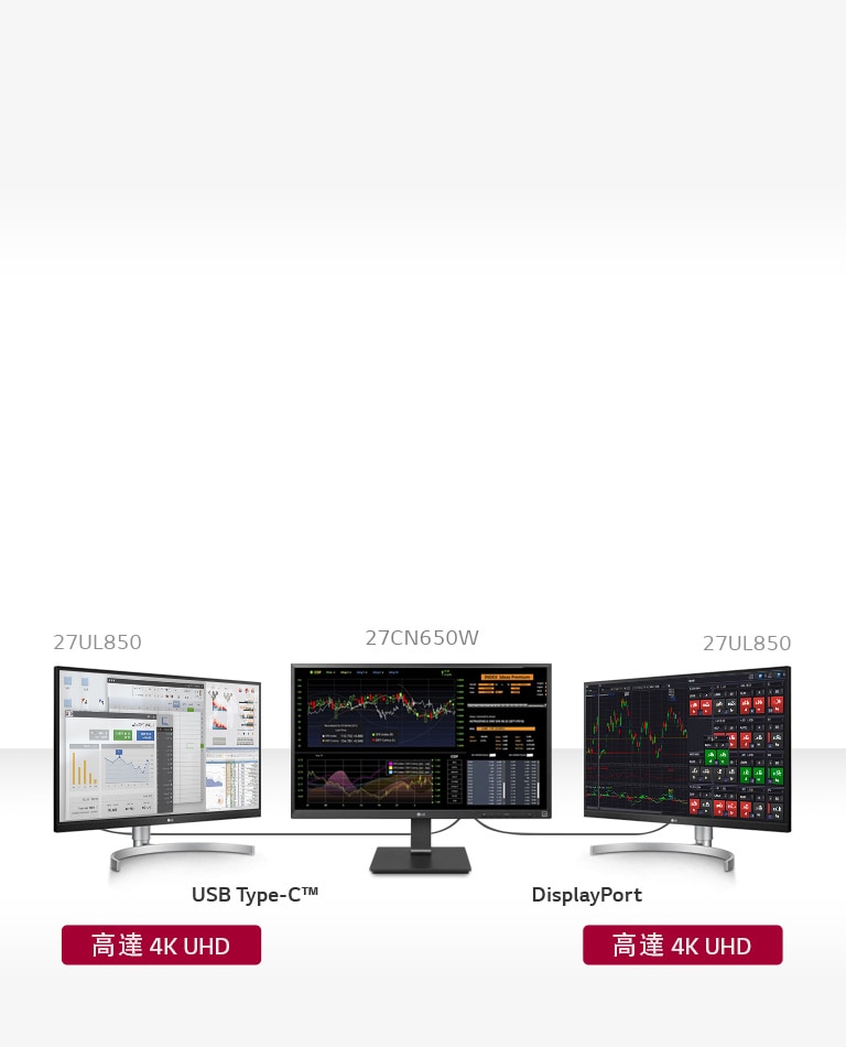 三屏幕設置連兩部 27UL850 顯示器。