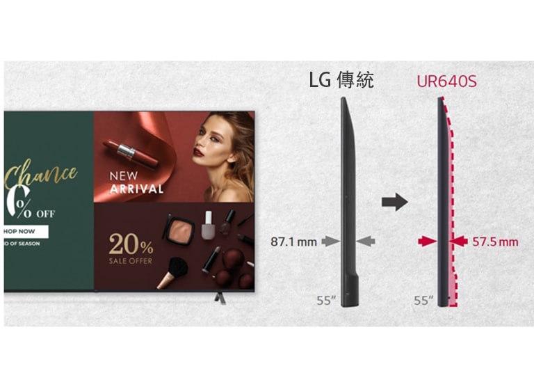 UR640 系列相比 LG 傳統型號更加纖薄。