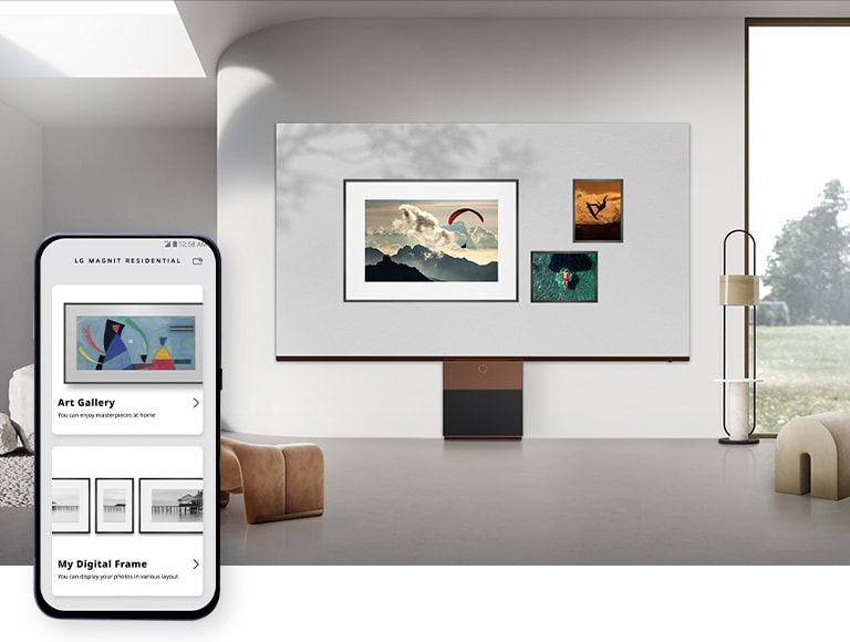 藝術品陳列於 LG MAGNIT 之上，宛若掛在牆上的真實藝術品，與充滿藝術氣息的內部裝潢完美契合。