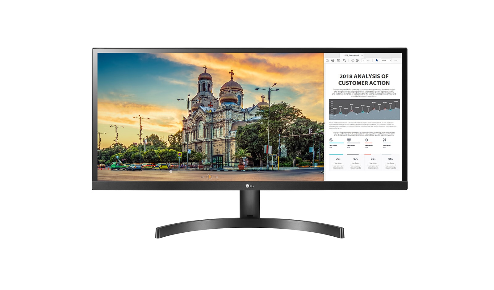 29 吋 21:9 UltraWide™ 顯示器 29WK500 的正視圖