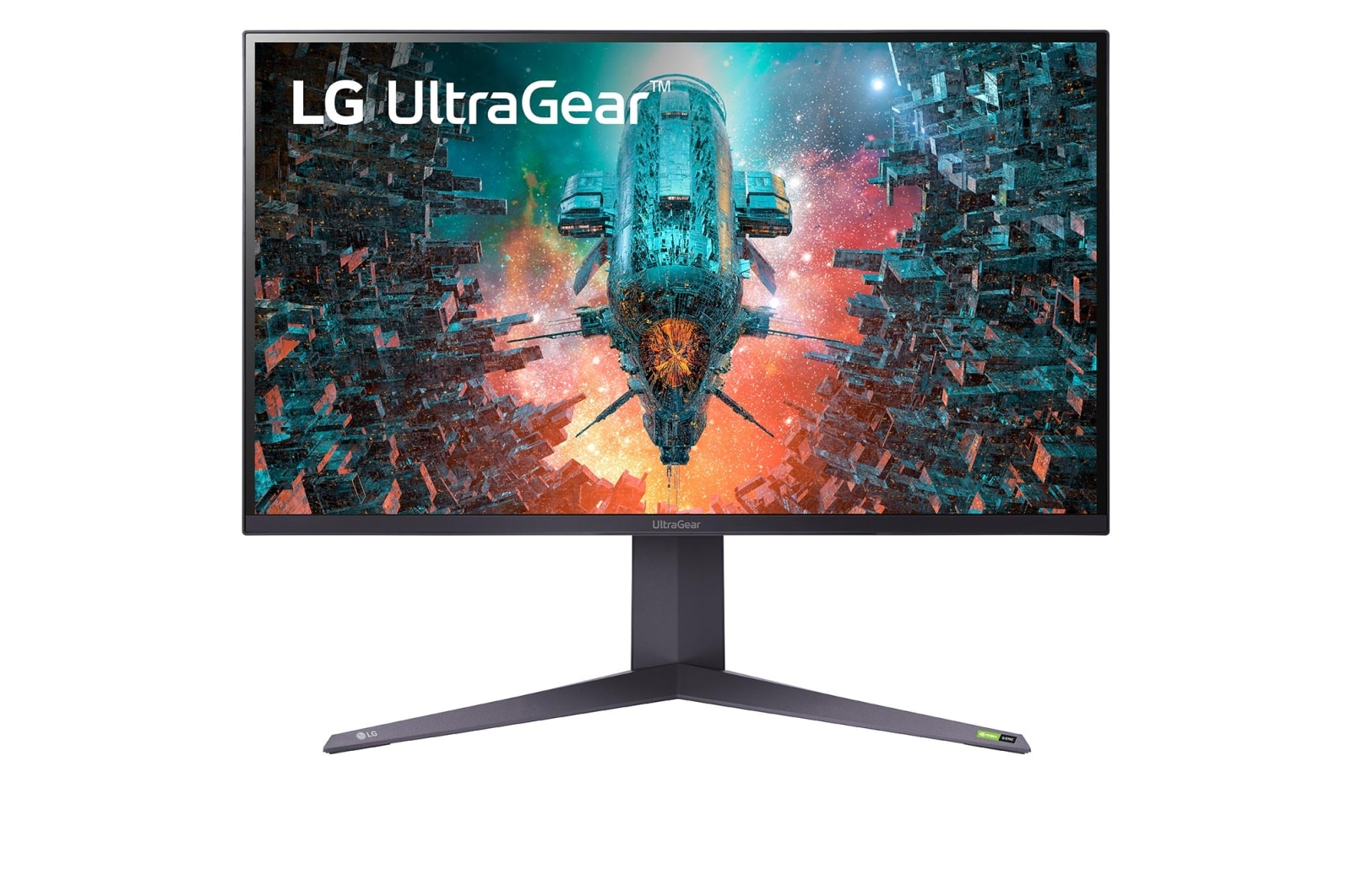 32 吋 UltraGear™ 4K Nano IPS 1 毫秒 (GtG) 遊戲顯示器&#xff0c;配備 VESA DisplayHDR™ 1000&#xff0c;支援 144Hz / 160Hz(超頻) 及 HDMI 2.1 32GQ950-B 的正視圖