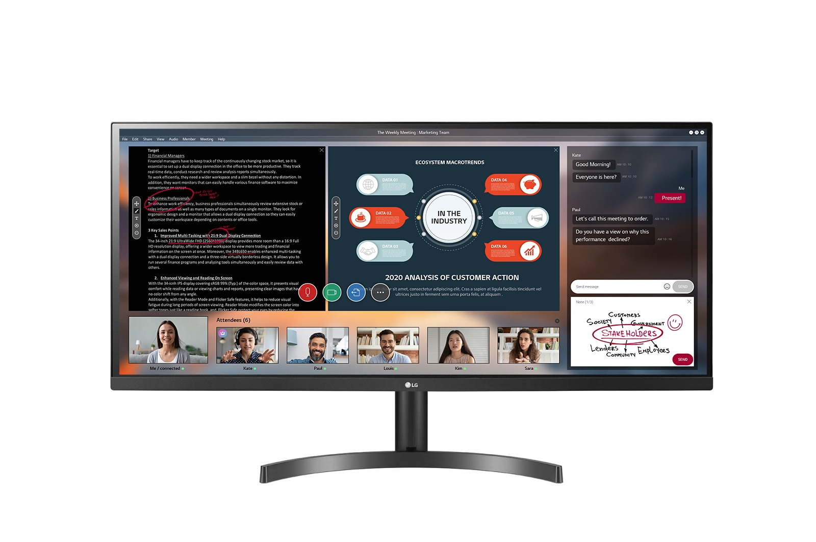 34 吋 21:9 UltraWide™ 全高清顯示器 34WL500-B 的正視圖