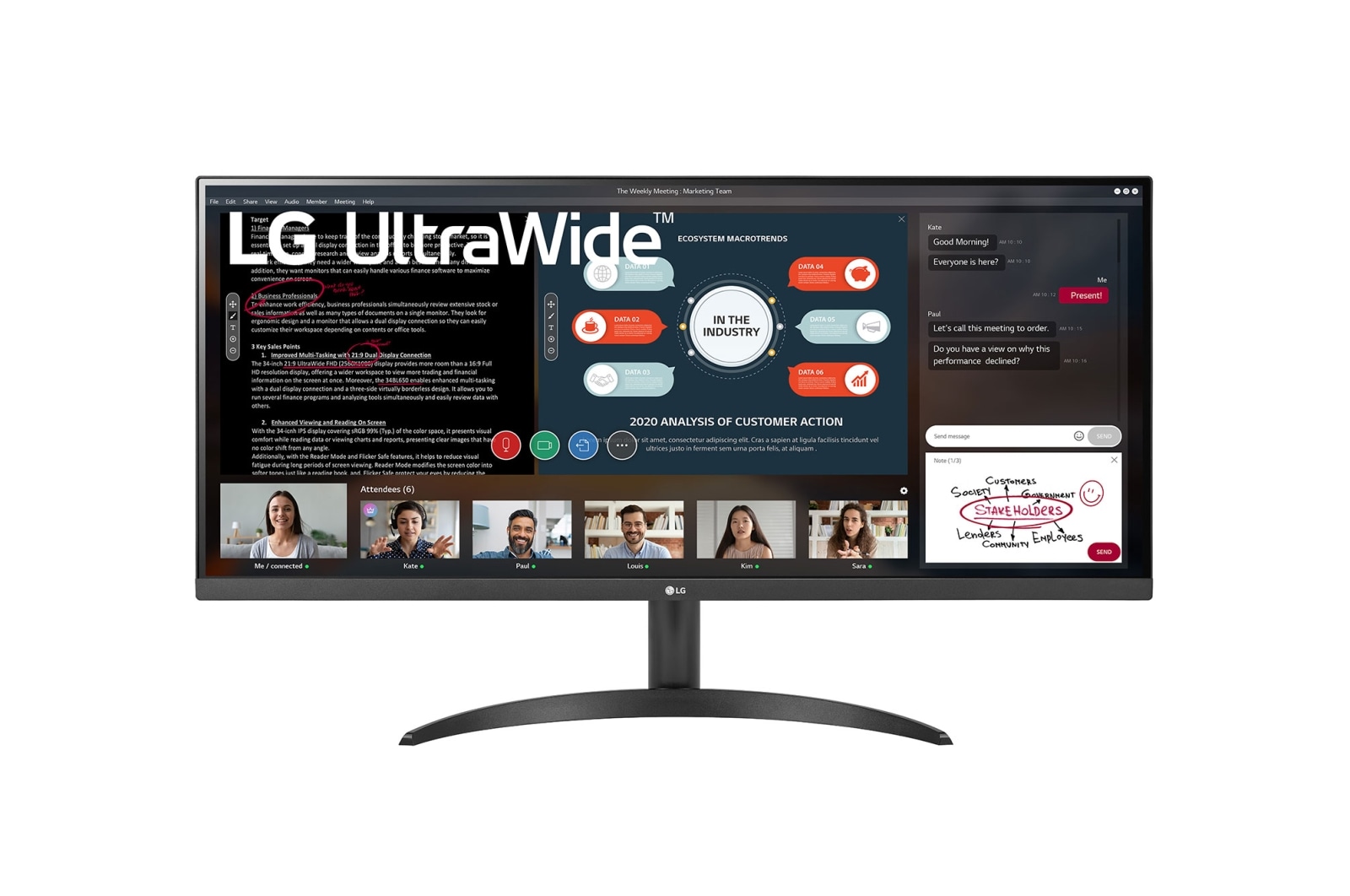 34 吋 21:9 UltraWide™ 全高清 IPS 顯示器&#xff0c;兼容 AMD FreeSync™ 34WP500-B 的正視圖