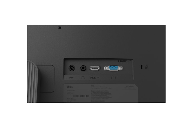 27U411B-B LG 全高清顯示器背面連接埠的特寫,包括 HDMI 2.2、耳機輸出和 DC-IN。