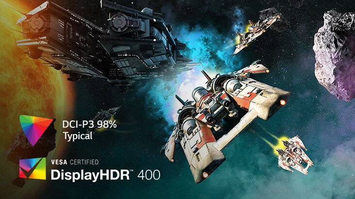 DCI-P3 98% 和 DisplayHDR™ 400 帶來高品質空間影像。