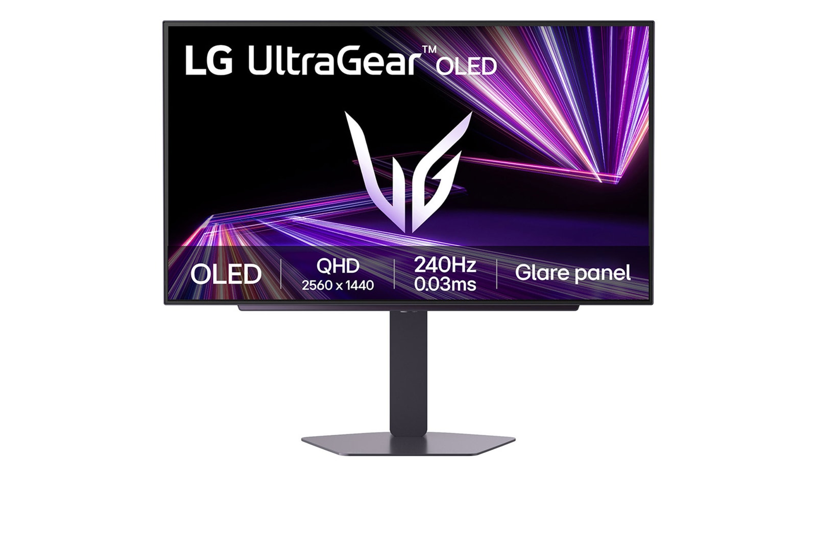 Front view of 27 吋 UltraGear™ QHD OLED 遊戲顯示器 | 240Hz, DisplayHDR™ True Black 400、0.03ms (GtG),配備鏡面面板 27GX704A-B