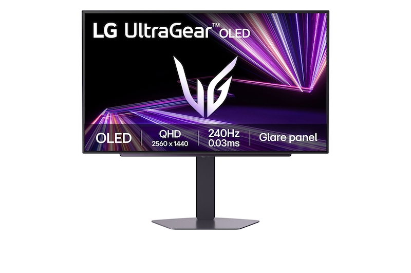 Front view of 27 吋 UltraGear™ QHD OLED 遊戲顯示器 | 240Hz, DisplayHDR™ True Black 400、0.03ms (GtG),配備鏡面面板 27GX704A-B