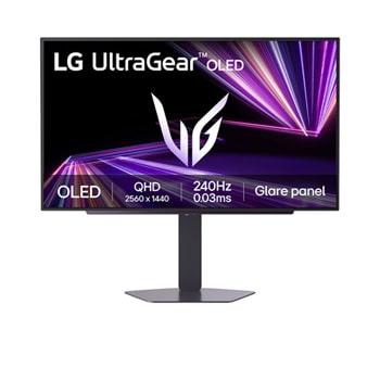 Front view of 27 吋 UltraGear™ QHD OLED 遊戲顯示器 | 240Hz, DisplayHDR™ True Black 400、0.03ms (GtG),配備鏡面面板 27GX704A-B