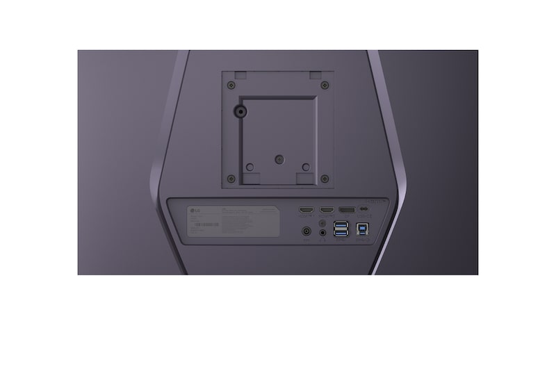 34G630A 的連接埠及 VESA 支架特寫後視圖