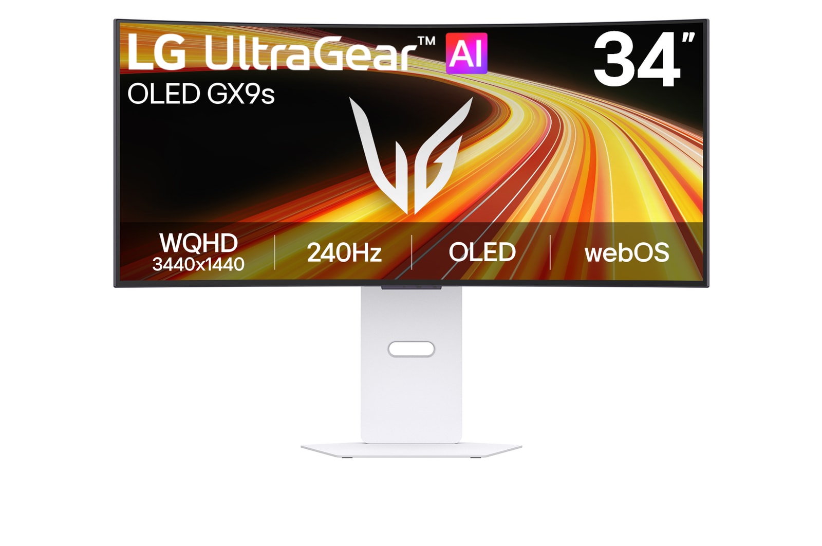 Front view of 34 吋 UltraGear™ WQHD OLED 弧形智能遊戲顯示器,配備 webOS 34GX90SB-W