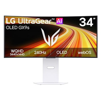 Front view of 34 吋 UltraGear™ WQHD OLED 弧形智能遊戲顯示器，配備 webOS 34GX90SB-W