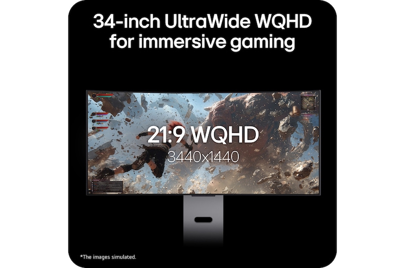 34GX90SB-W 此影像以 21:9 的畫面比例突出顯示 34 吋 UltraWide WQHD (3440x1440) 顯示屏,提供更廣闊視野,帶來身臨其境的遊戲體驗。
