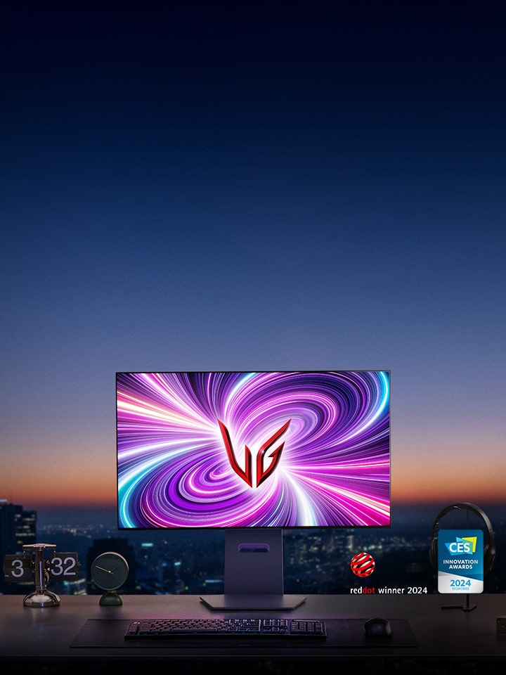 展示 LG UltraGear OLED 遊戲顯示器 32GS95UE 型號的遊戲設定圖像。