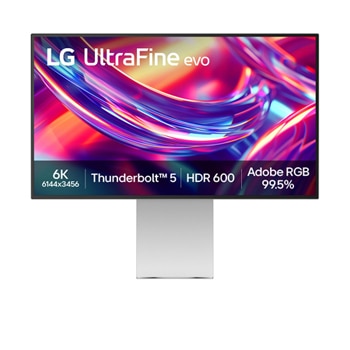 Front view of 32 吋 UltraFine™evo 6K Nano IPS Black 顯示器，支援 Thunderbolt™ 5 32U990A-S