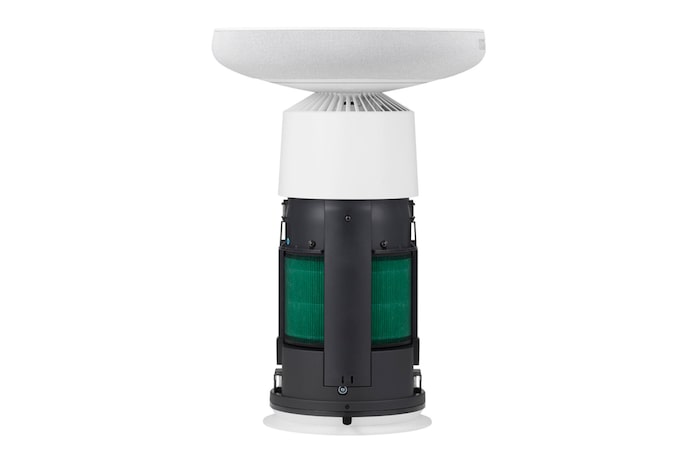 AF20SOUND LG Puricare™ AeroSpeaker 側視圖，可看見綠色的圓柱形濾網的側面圖