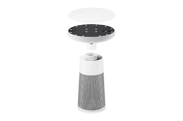 AF20SOUND LG Puricare™ AeroSpeaker 分解視圖，展示拆開的圓形頂部面板