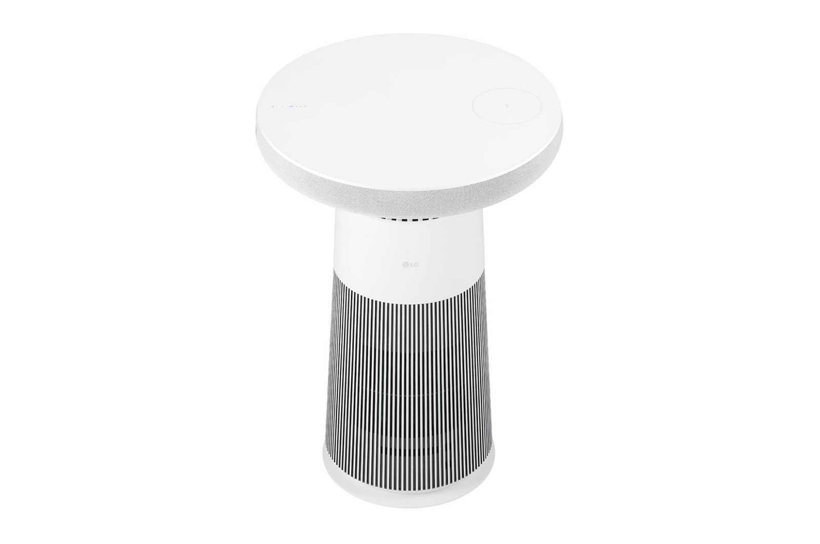 AF20SOUND LG Puricare™ AeroSpeaker 斜角頂視圖，可看見平坦圓面