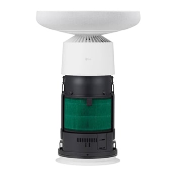 AF20SOUND LG Puricare™ AeroSpeaker 正視圖，外蓋取下，展示出綠色濾網