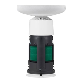 AF20SOUND LG Puricare™ AeroSpeaker 側視圖，可看見綠色的圓柱形濾網的側面圖