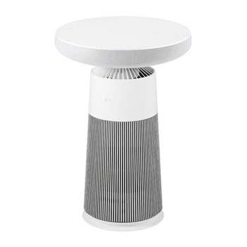 AF20SOUND LG Puricare™ AeroSpeaker 斜角側視圖，展示高聳纖幼的圓柱機身