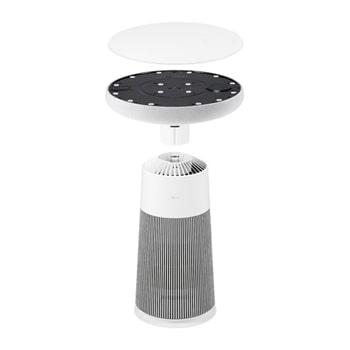 AF20SOUND LG Puricare™ AeroSpeaker 分解視圖，展示拆開的圓形頂部面板