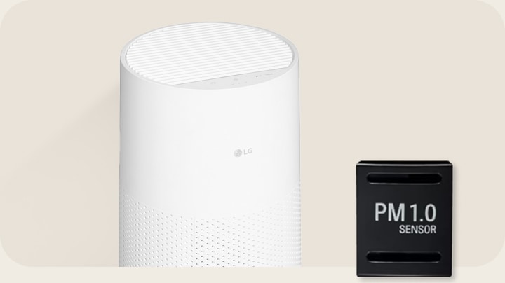 LG 空氣清新機配備 PM 1.0 感應器及環形 LED 顯示屏，提供精確的空氣質素監測及狀態指示