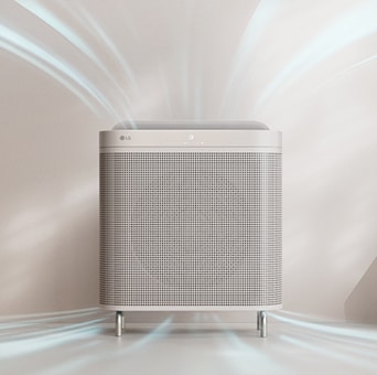 設計簡約的 LG 空氣清新機，配備 360 度氣流，支援上下送風。