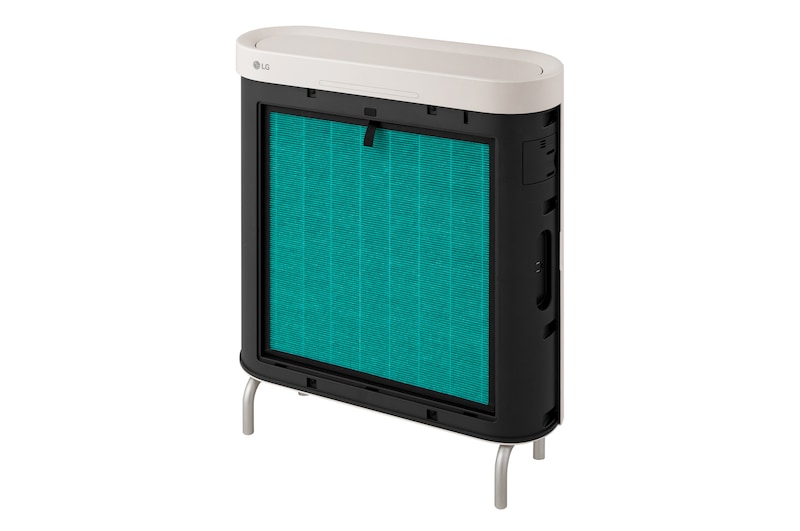 AS60GLSG0 Wallfit 裝上 Pre-Filter 後的右透視圖，機門打開
