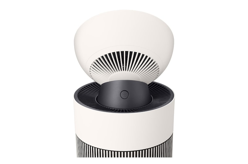 LG 空氣清新機頂部後視圖,顯示通風結構和頂部設計