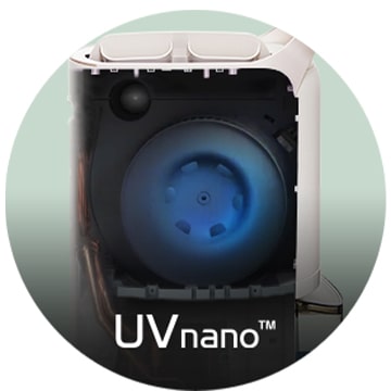 此圖像顯示出乾淨衛生的抽濕機，抽濕機內部備有 UV nano™ 紫外線 LED 燈，助您輕鬆清潔其內部機件。