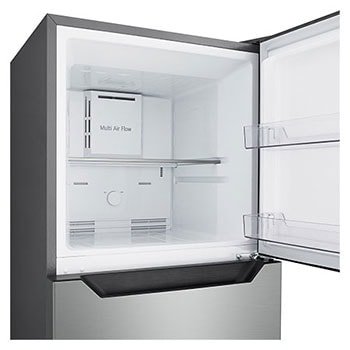 LG B246MPYBAM 上置式冷凍型雪櫃，上層冷凍櫃門打開側視圖