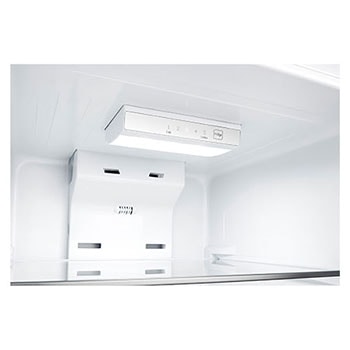 LG B246MPYBAM 上置式冷凍型雪櫃，內部 LED 照明和上層層架特寫視圖