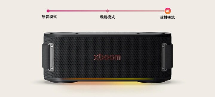 燈光開啟的 xboom Bounce 正視圖。