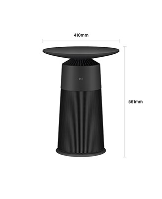 The essence graphite LG AeroFurniture air purifier with dimensions of 561mm in height and 410mm in width.