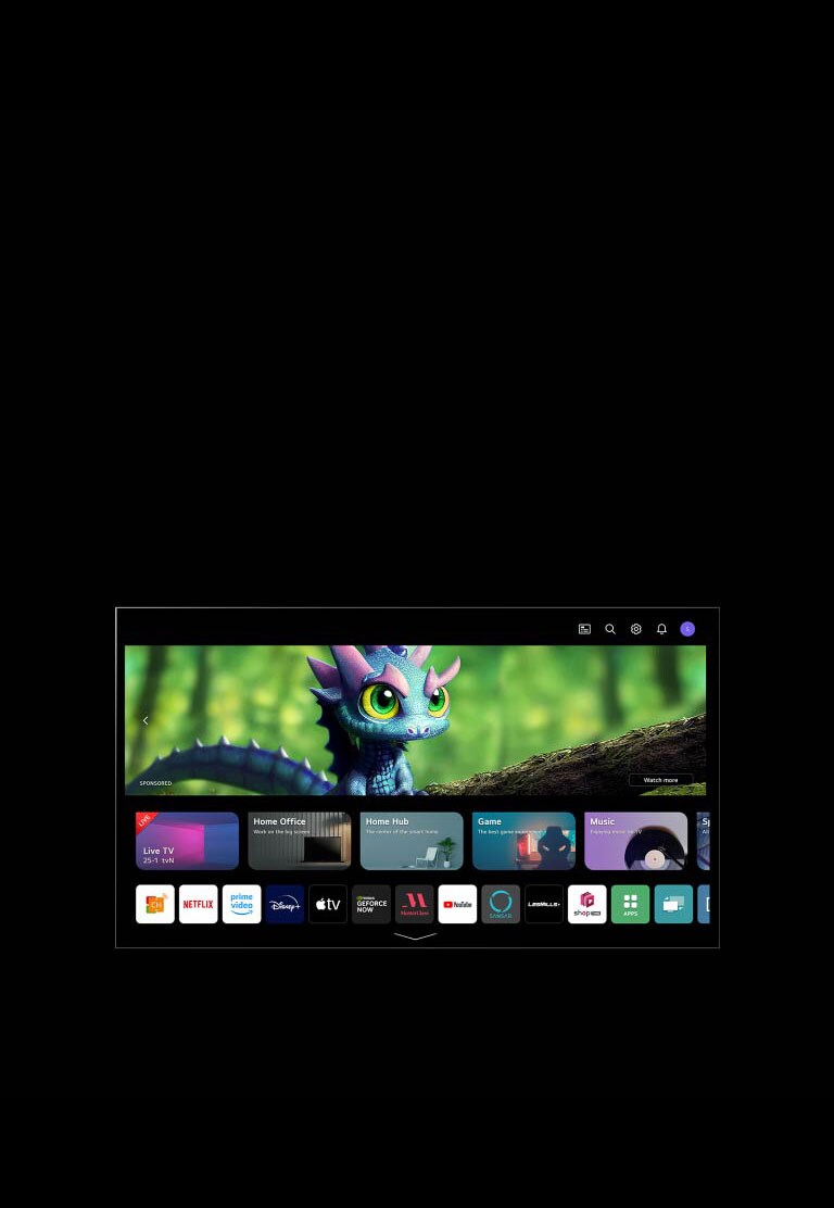 影片顯示 WebOS 的主螢幕。游標點擊右上角的首字母,切換至另一個人檔案。