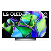 LG OLED evo 正視圖以及螢幕上 OLED 10 年位居世界第一的標誌。