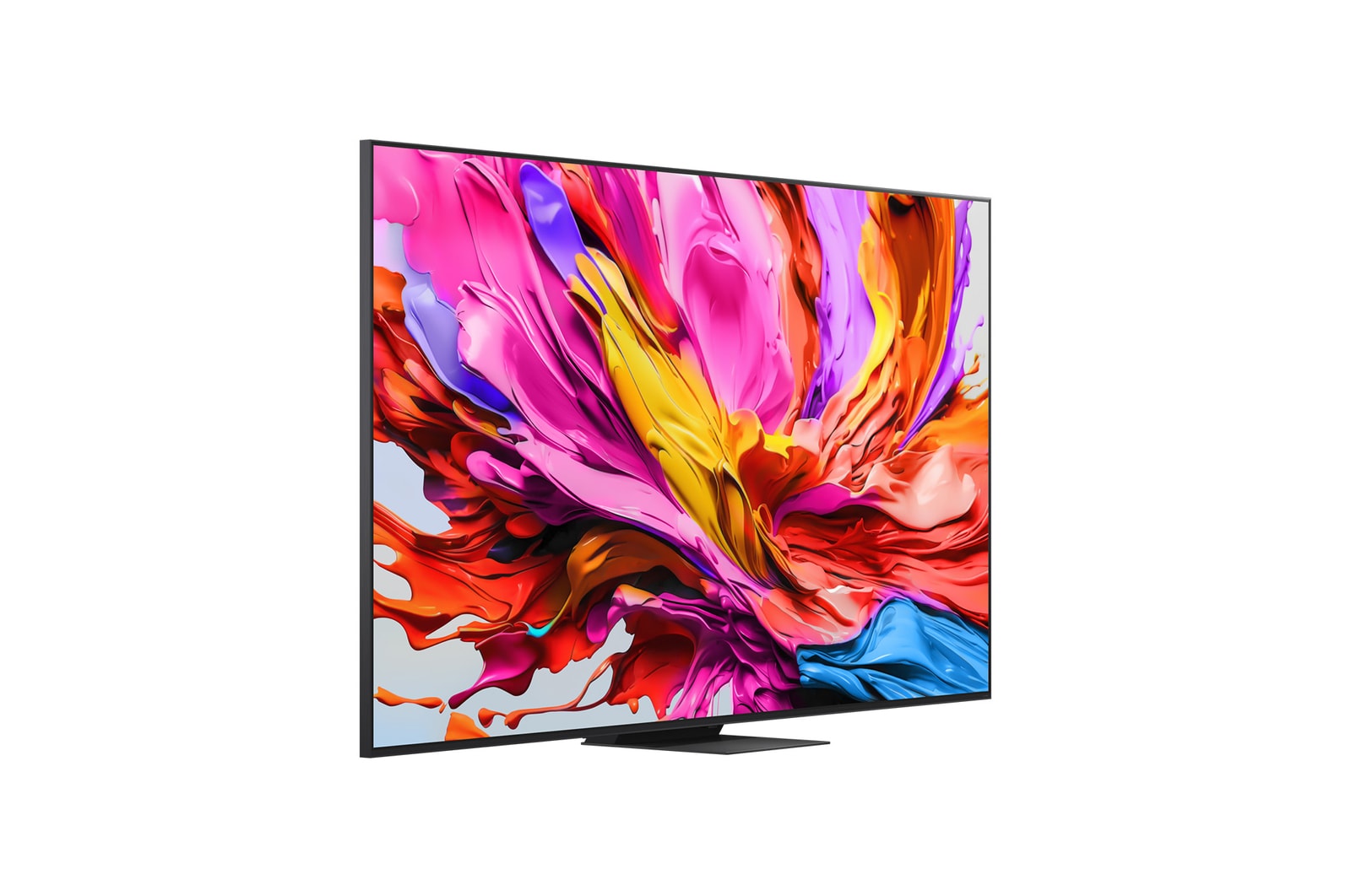 LG QNED evo QNED86 電視微傾斜的右側面視圖