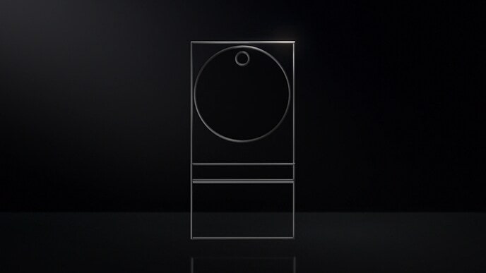 銀色細輪廓指示LG SIGNATURE洗衣機的產品外觀。