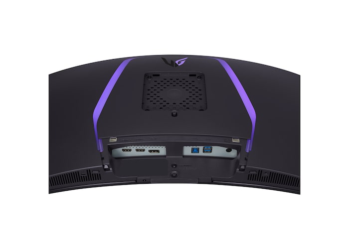 燈亮時 34GS95QE 的端口近視圖