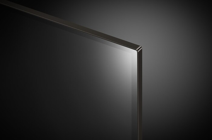 LG OLED evo C4 4K 智能電視的特寫圖像,並顯示其頂部邊緣